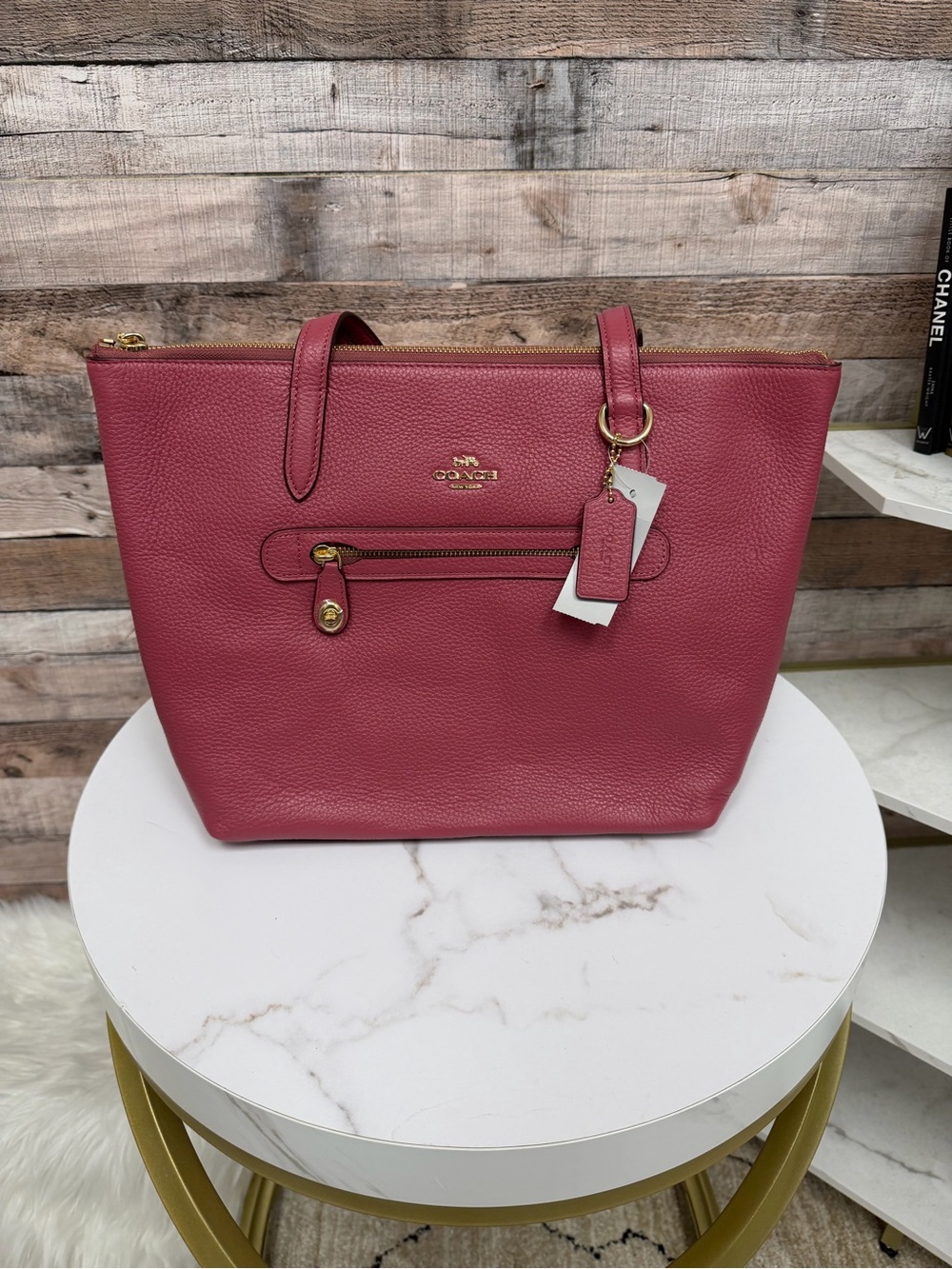 Coach Rose Taylor Leather Tote Bag Gold Hardware